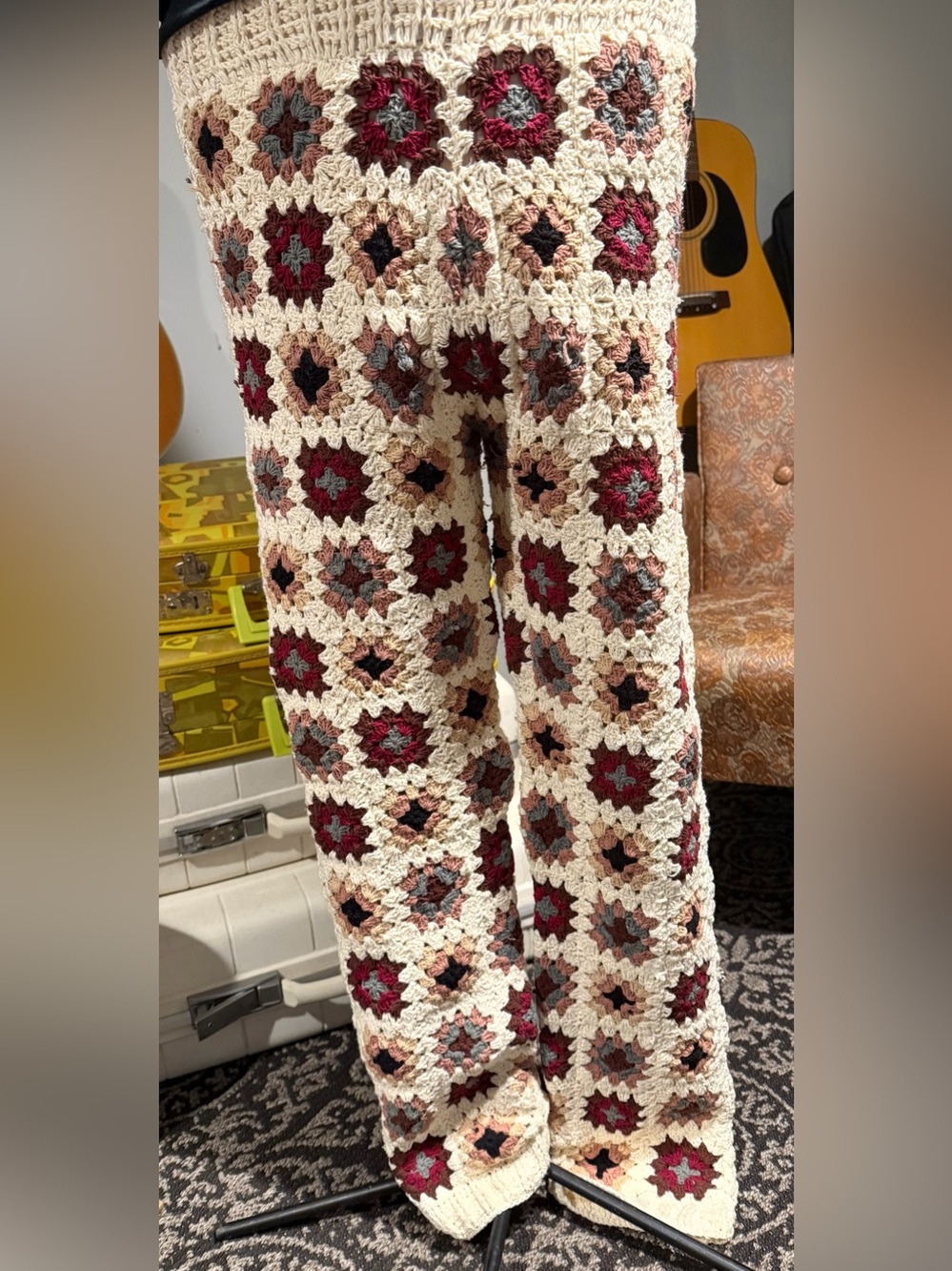 Granny square Cream Crochet Pants Free Prople